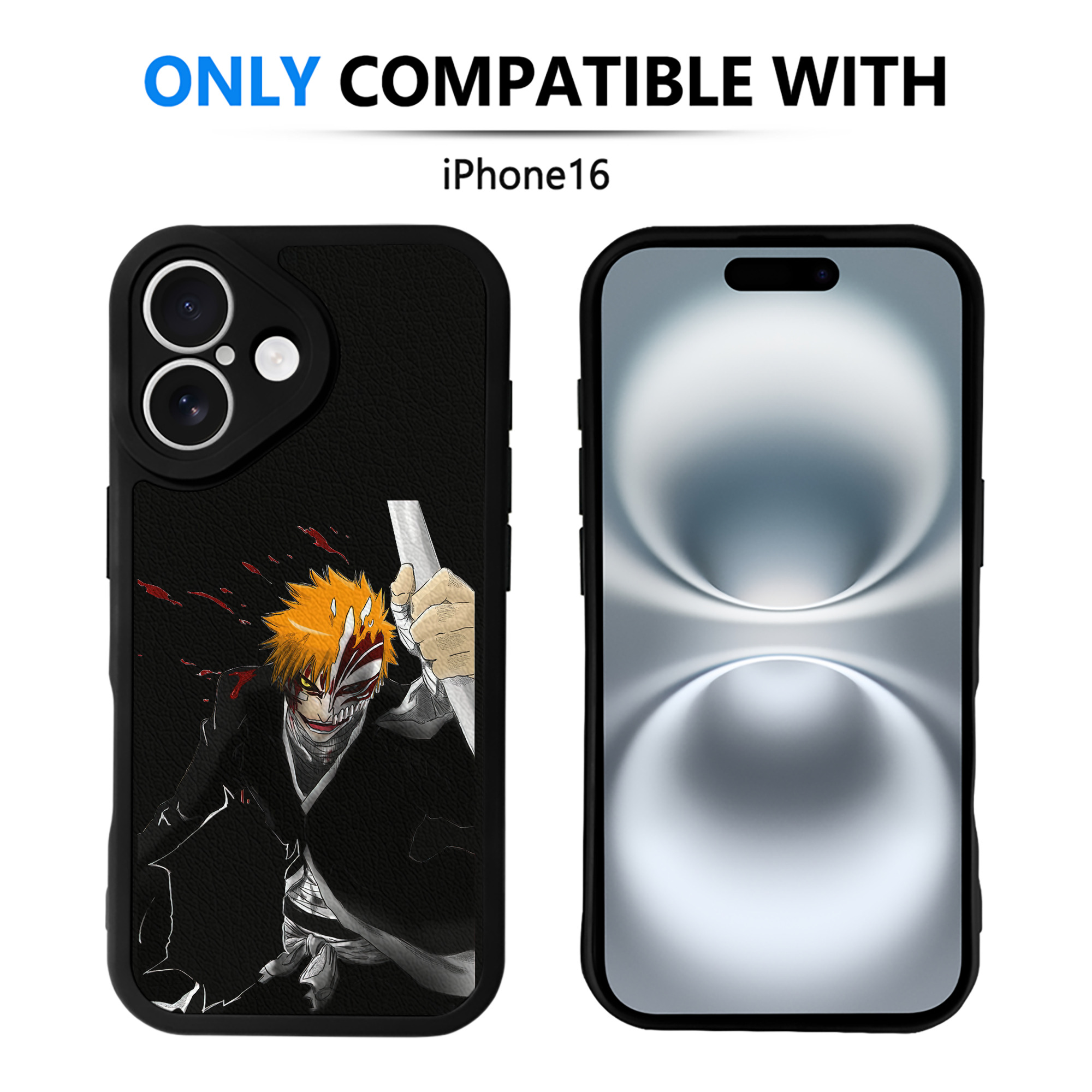 （画像用） ブリーチ 黒崎一護（くろさき いちご）BLEACH Kurosaki Ichigo 【iPhone 16シリーズ対応】シリコンスマホケース（レザー調） 材質：シリコン